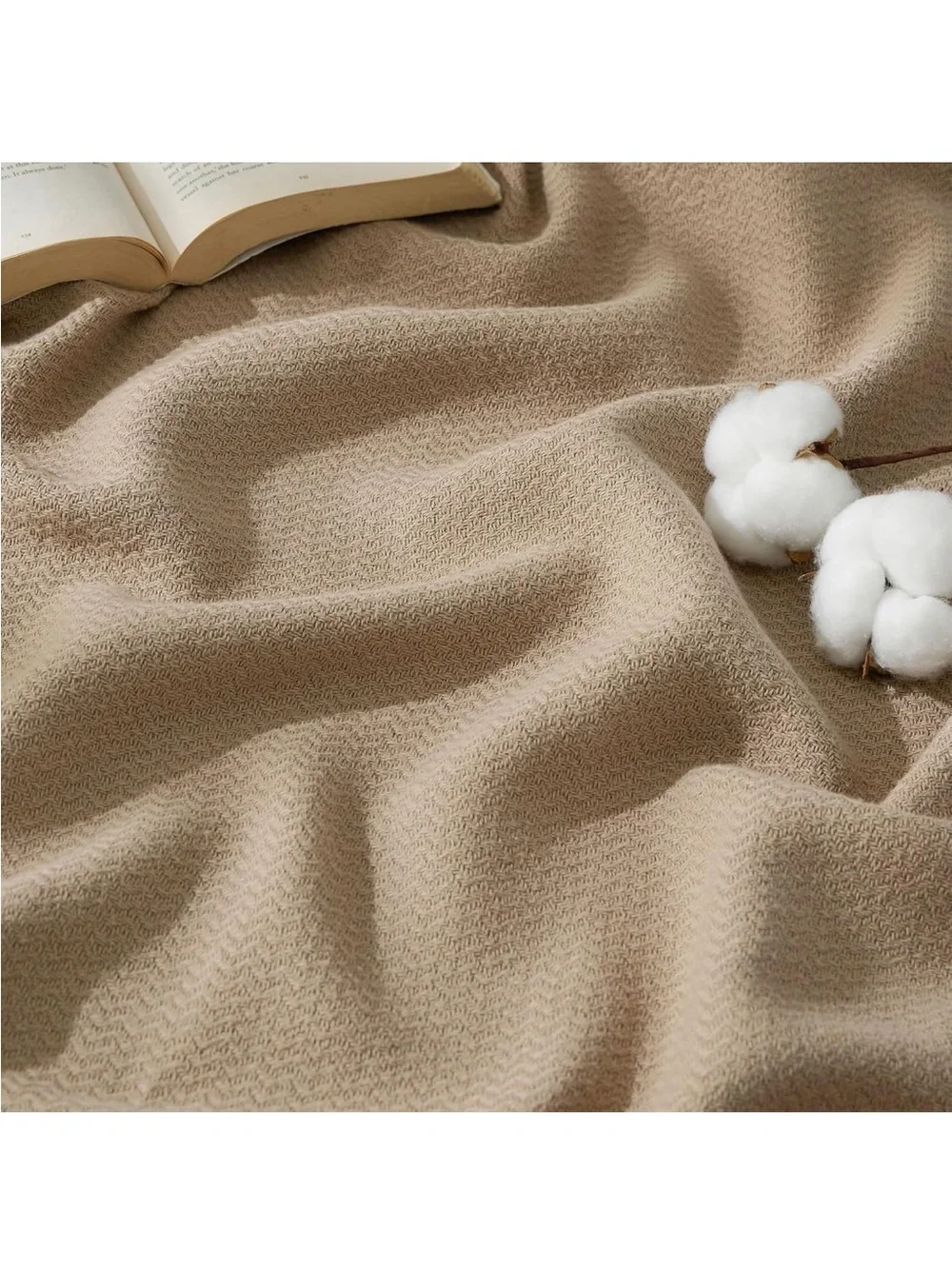 NEW Bedsure GentleSoft 100% Cotton Herringbone Throw Blanket Lightweight
